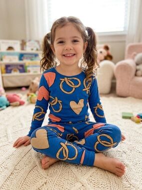 Carter's Blue Pajama Set with Coral Hearts & Gold Pretzels